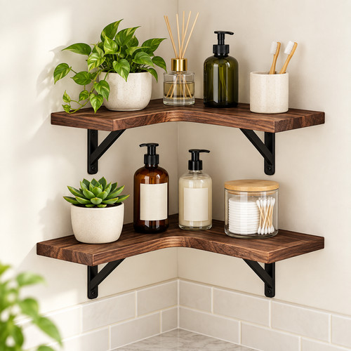 Tier corner wall shelf wood - 2,